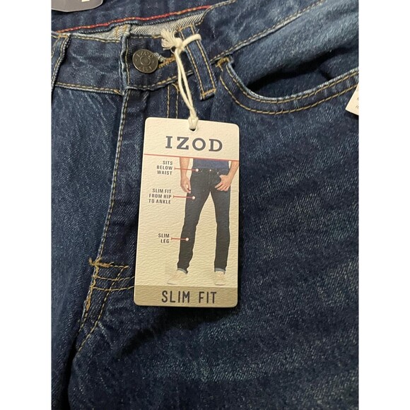 NEW- IZOD Jeans- Dark Blue Distressed- Slim Fit- US Men Size 30x30 - Picture 4 of 8